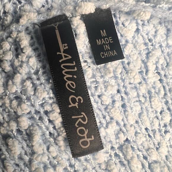 Allie Rob Size Medium Baby Blue Popcorn Chenille Tunic Sweater Lace Hem - Picture 6 of 7